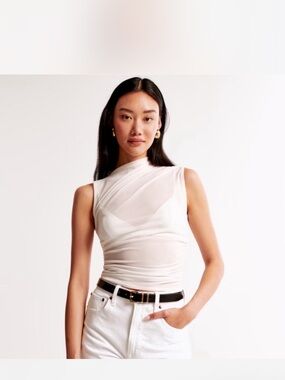 Abercrombie & Fitch White Sheer Draped Top